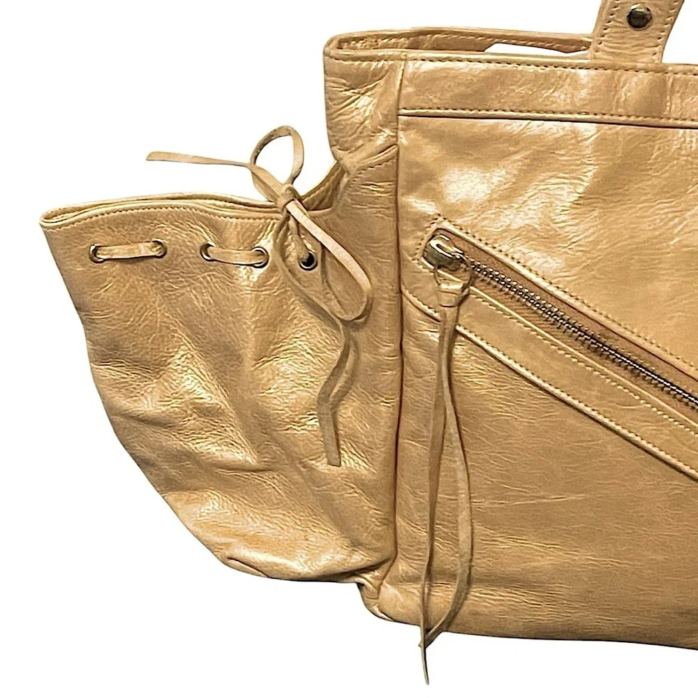 Botkier Metallic Leather Trigger Satchel Handbag Tote Gold Hardware
